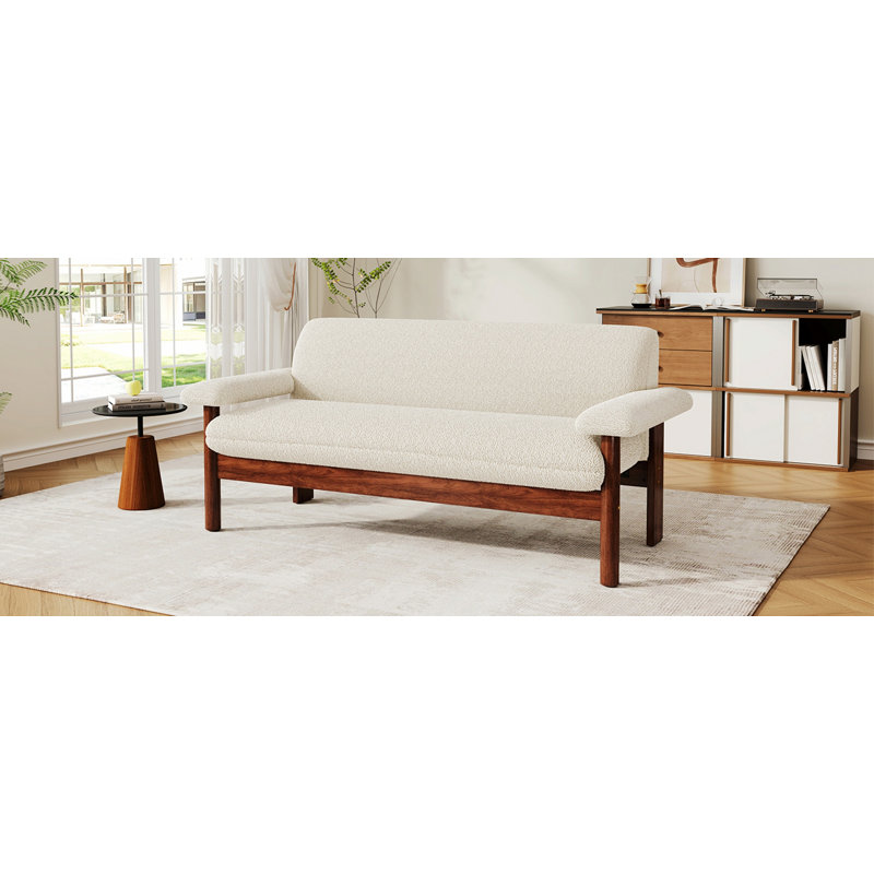 Canapé de style simple, causeuse 2 places avec accoudoirs pour le salon et les petits espaces, Polyester beige