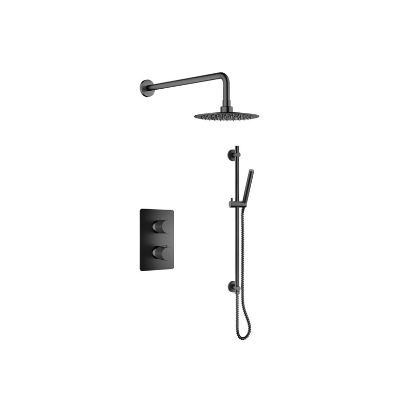 Système de douche complet thermostatique Vanika avec valve brute Vanika, Noir mat