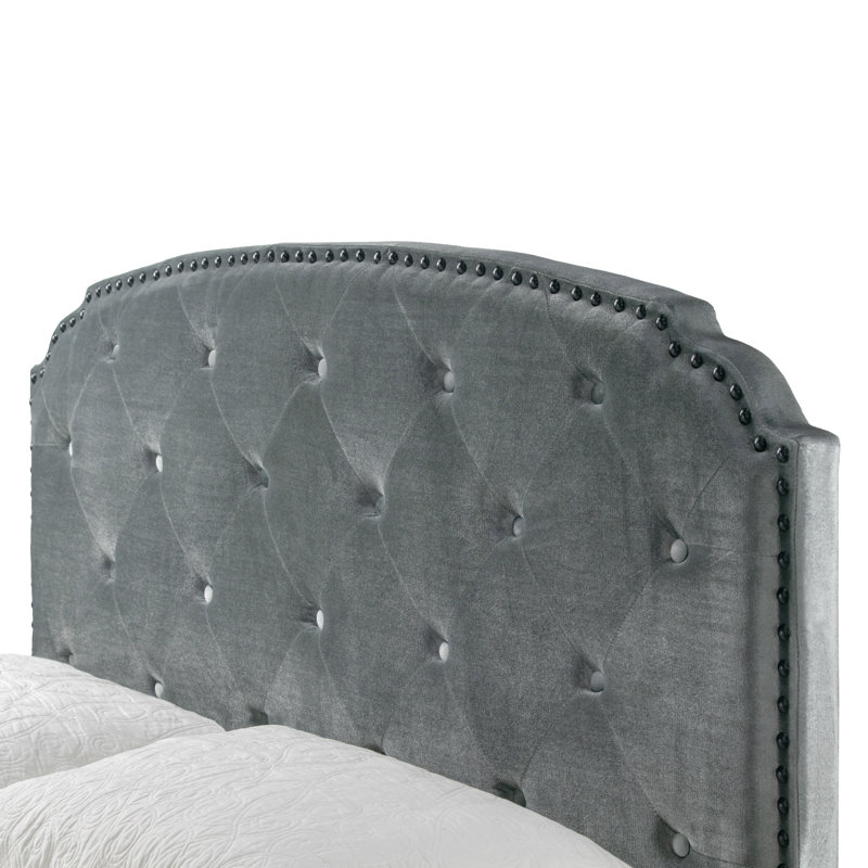 Upholstered Standard Bed, Gray Velvet