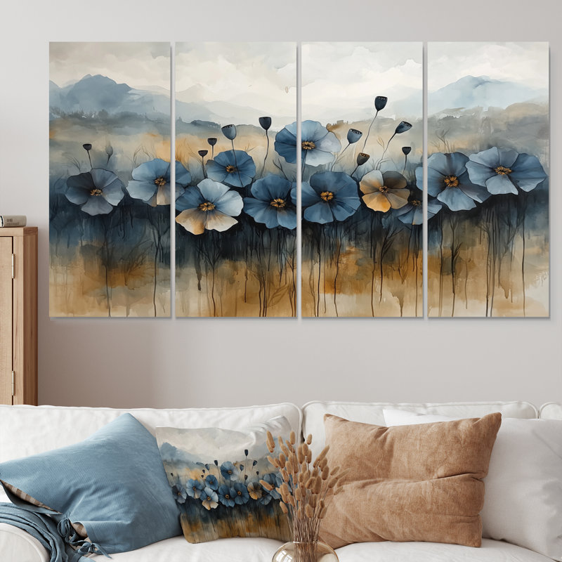 Inglés - - Coquelicots - - Art mural traditionnel traditionnel, 4, H 28 po x l 48 po
