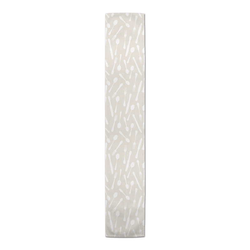 Sketchy Kitchen Utensils 4 Table Runner, White, 90" L