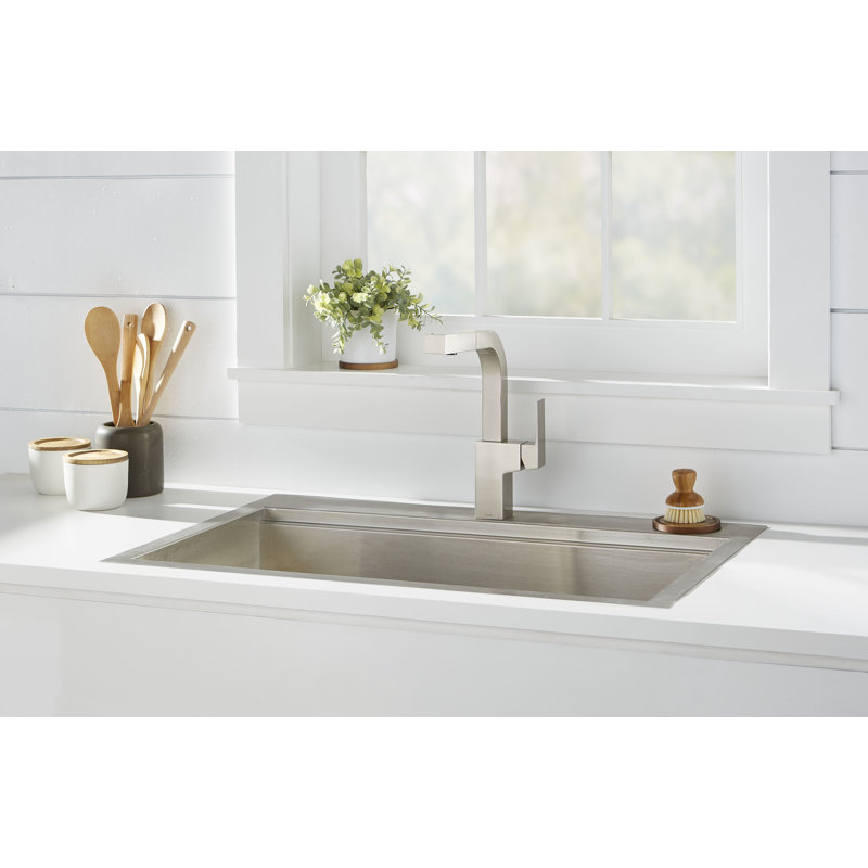 Mid-Town Single Handle Pull Out Sprayer Kitchen Faucet, Stainless Steel