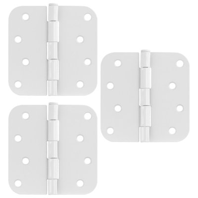 White Steel Plain Bearing Door Hinge with Removable Pin, 4 x 4 in. 5/8 in. Radius, 3-Pack