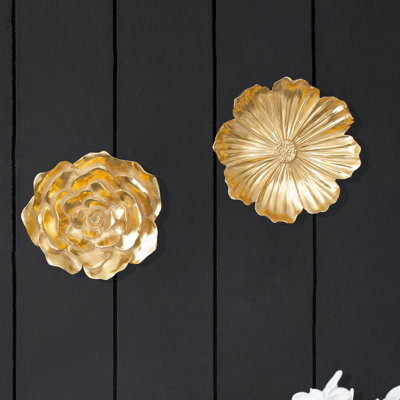 S/2 Gold Rose Hanging Wall Accents