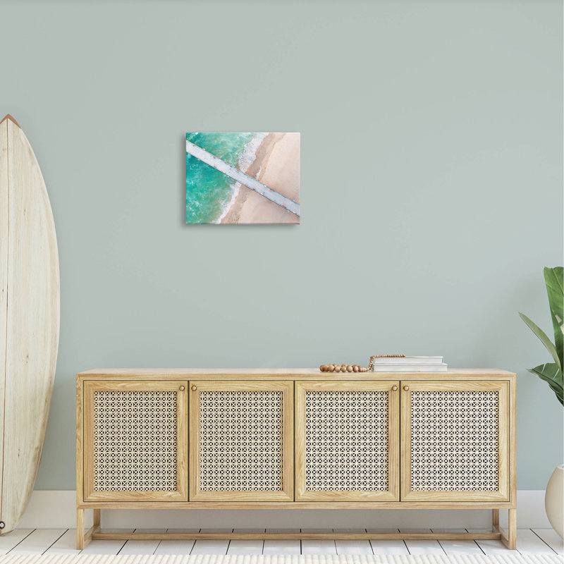 Aerial Ocean Beach Bridge Coastal Canvas Print, 20x16