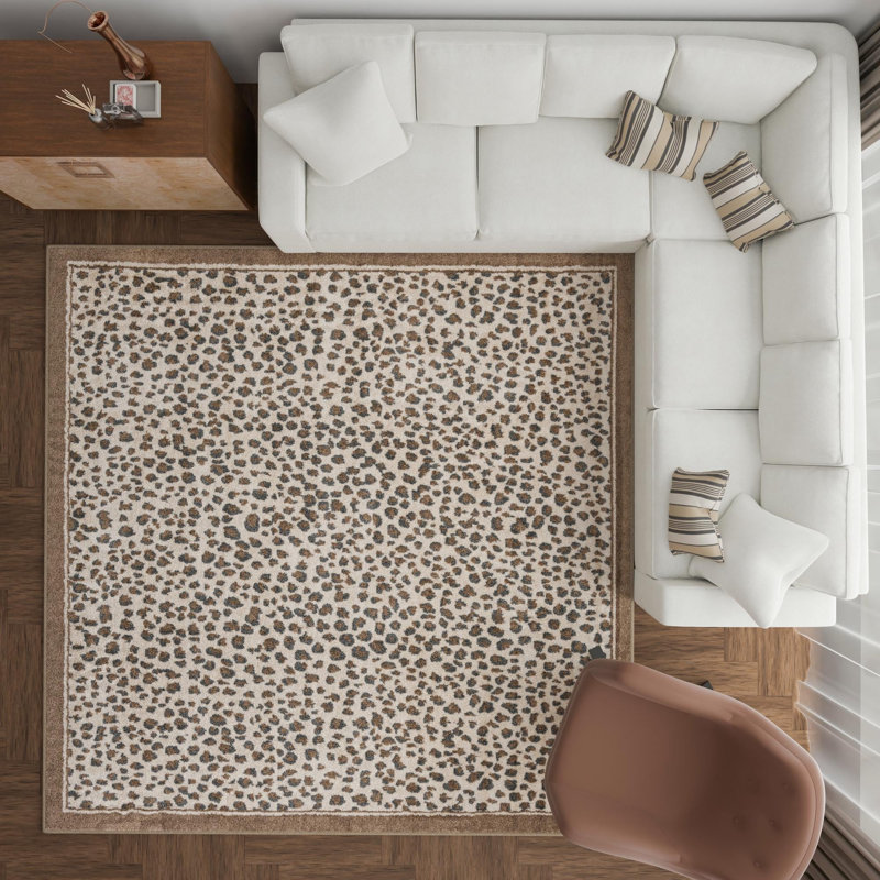 Tapis Pardus Teonni, Carré 10pi, Brown