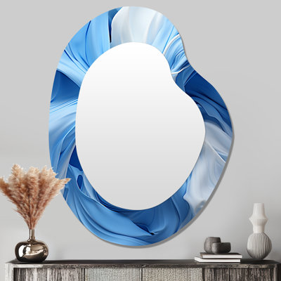 Sybilla bleu et blanc abstrait spirale cyclone tranquillité - miroir mural de forme irrégulière spirales abstraites, miroir décoratif asymétrique moderne, impression d'art en métal