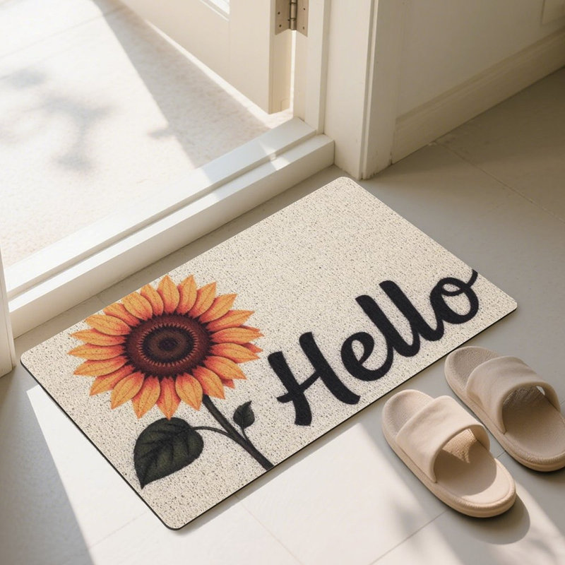36"x24" Farmhouse Mat, Cheerful Sunflower Hello Door Rug
