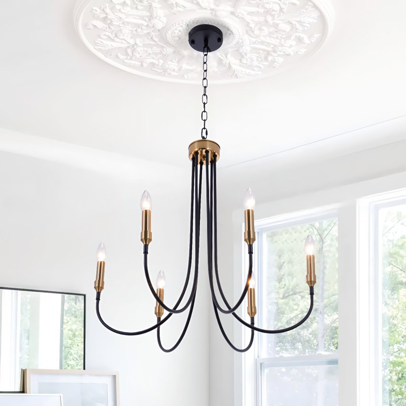 Luminaire suspendu 28 po en fer forgé à 6 têtes de style européen