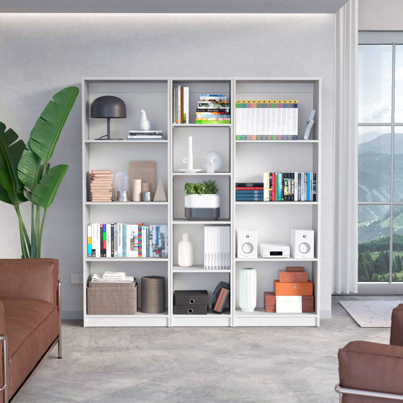 3 Piece Home Bookcase Set, 67" Wide With 13 Shelves ,  Living Room Set Set, White