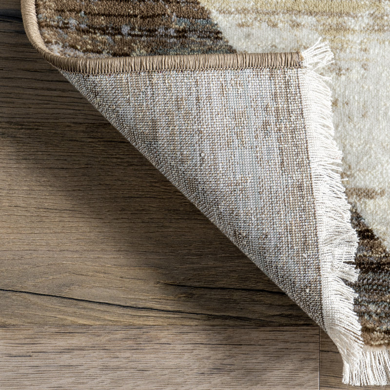 Tapis à franges Kimara, Tapis de couloir 2 pi 6 po x 13 pi, Brown/Beige