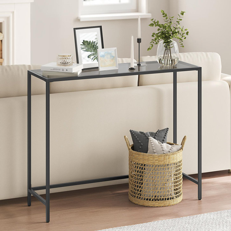 Huxley 39.4'' Glass Top Console Table, 31.5'' H X 39.4'' W X 7.9'' D, Black/Slate Gray