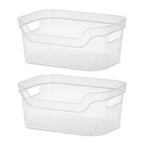 Sterilite 5.25x9.5x13 In Medium Polished Open Scoop Front Storage Bin w/  Comfortable Carry Through Handles for Household Organization, Clear (8  Pack)