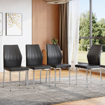 Set Of 4 Black-And-Silver Dining Chairs, 37 Inches High: Ergonomic PU Backrest For Comfort And Style. | Gift Idea
