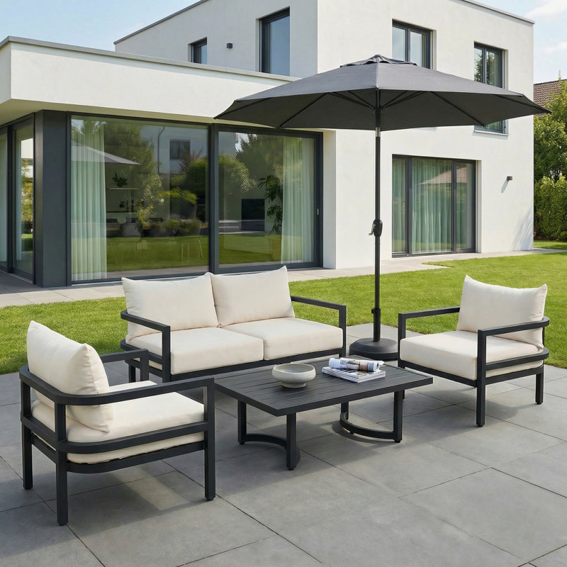 Ensemble de conversation pour canapé de patio en acier antirouille avec table basse, sièges d'extérieur imperméables avec coussins résistants aux rayons UV