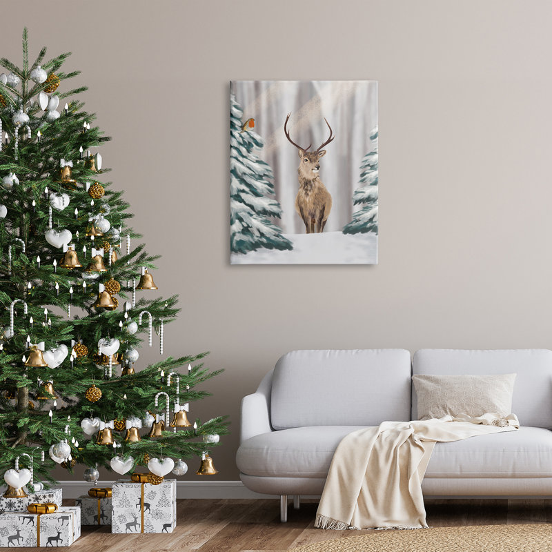 «Seasonal Deer Winter Landscape on Canvas», impression, H 40 po x l 30 po x P 1,5 po