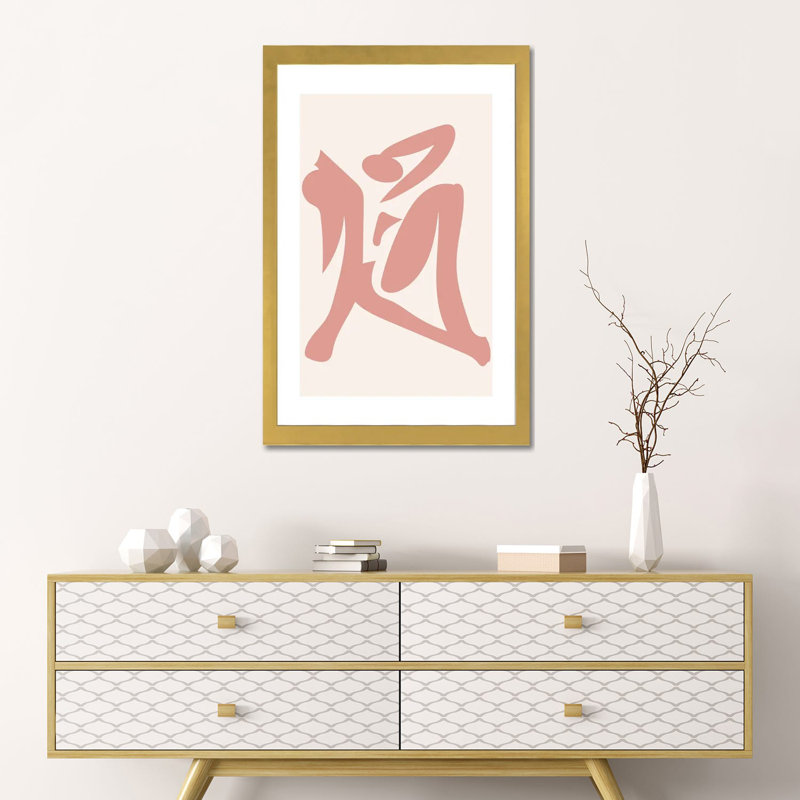 Silhouette rose déconstruit par Mambo art studio-impression, H 24 po x l 16 po x P 1 po, Papier encadré doré, Blanc
