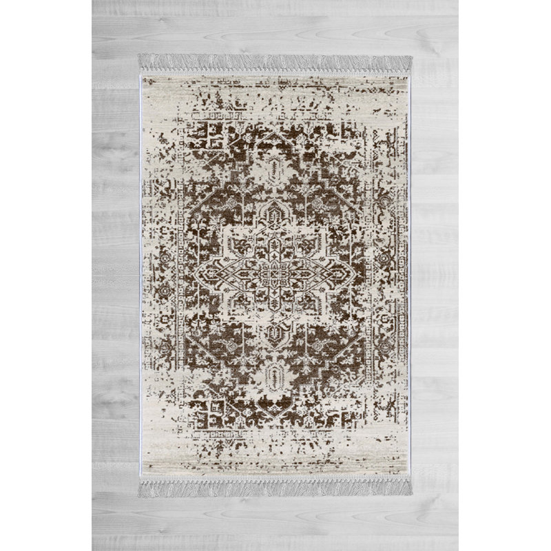 Tapis oriental gris en velours touffeté à la machine Alarica, Rectangle 3 pi 3 po x 4 pi 11 po