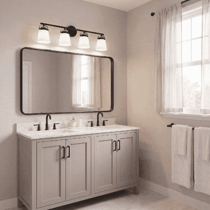 Gleanarm 4-Light Bathroom Vanity Light In Black, Black, 10.5" H x 34" W x 34" D, 4 Lights