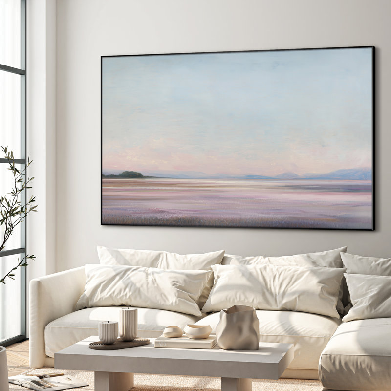 Très grande reproduction d'art sur toile - Horizon côtier pastel avec décor à ciel ouvert pour le salon ou la chambre à coucher - «Assemblage requis du cadre (cadre non fini)»