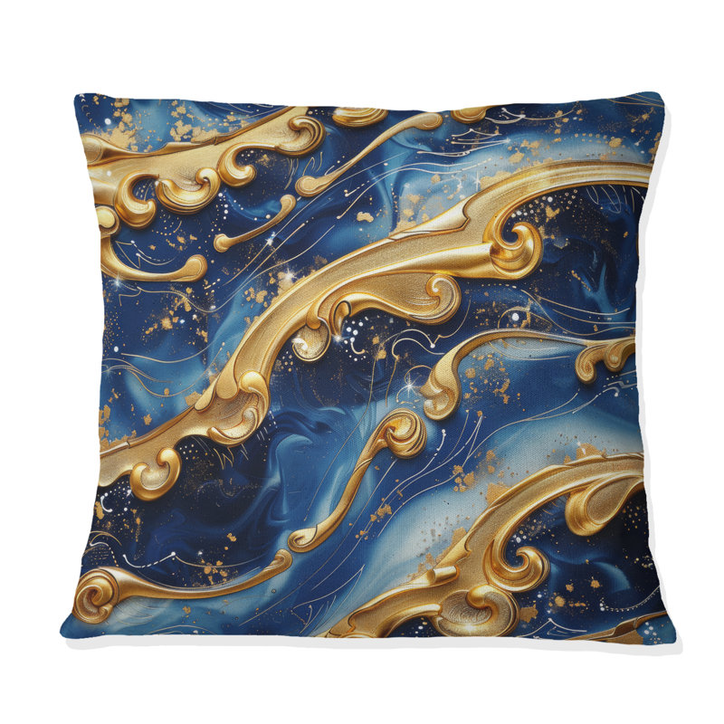 Coussin décoratif bord de mer Gold Blue, H 16 po x l 16 po, Carrée