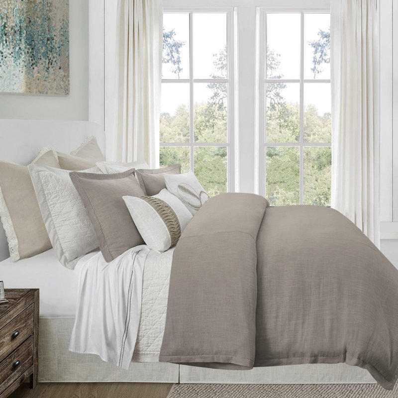 Taupe Twin Cotton Bedspread Cover with Flange Border