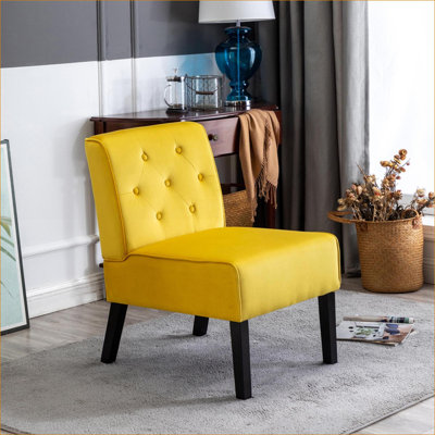 Chaises d'appoint capitonnées 2 pièces sans accoudoirs pour adultes Reese, coussin en velours à haute densité en mousse, jaune moutarde