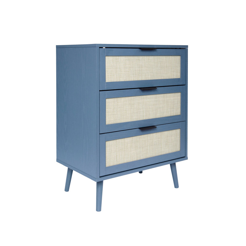 Commode 3 tiroirs Coron, Bleu/Ivoire