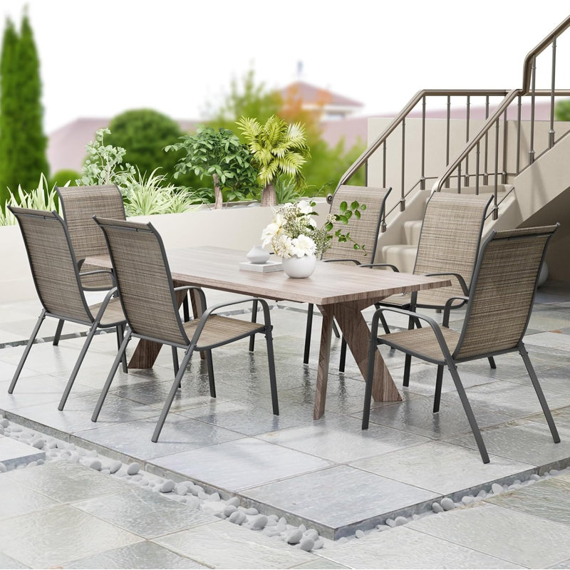 Stacking Patio Dining Side Chair, Brown