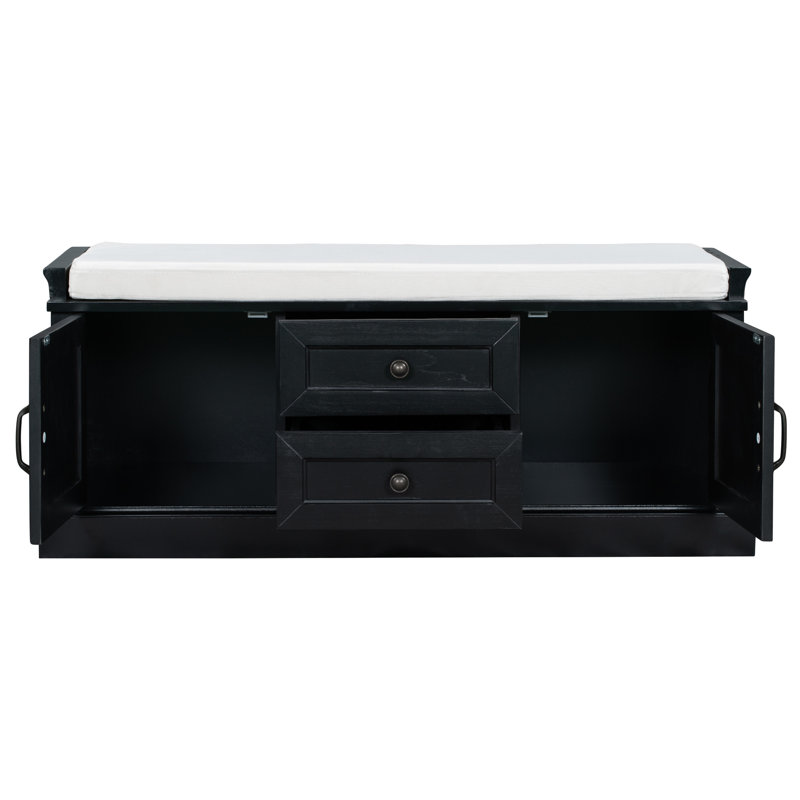 Banc de rangement avec 2 tiroirs et 2 armoires, Noir