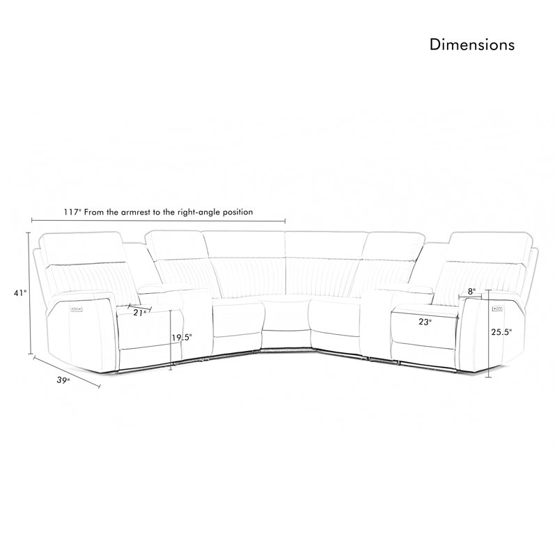 7-Piece, 3 Power Recliners Leather Reclining Sectional, Power Headrest & Lumbar, Cream Genuine Leather/Leather