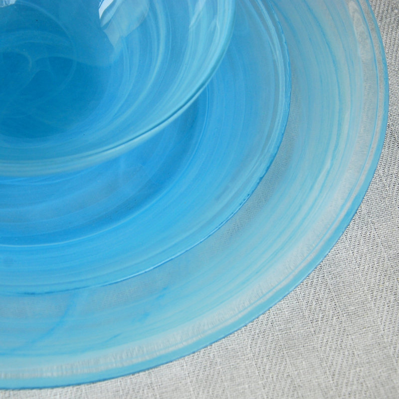 NUAGE Glass Dinnerware Set 12 Piece - Service for 4, Aqua