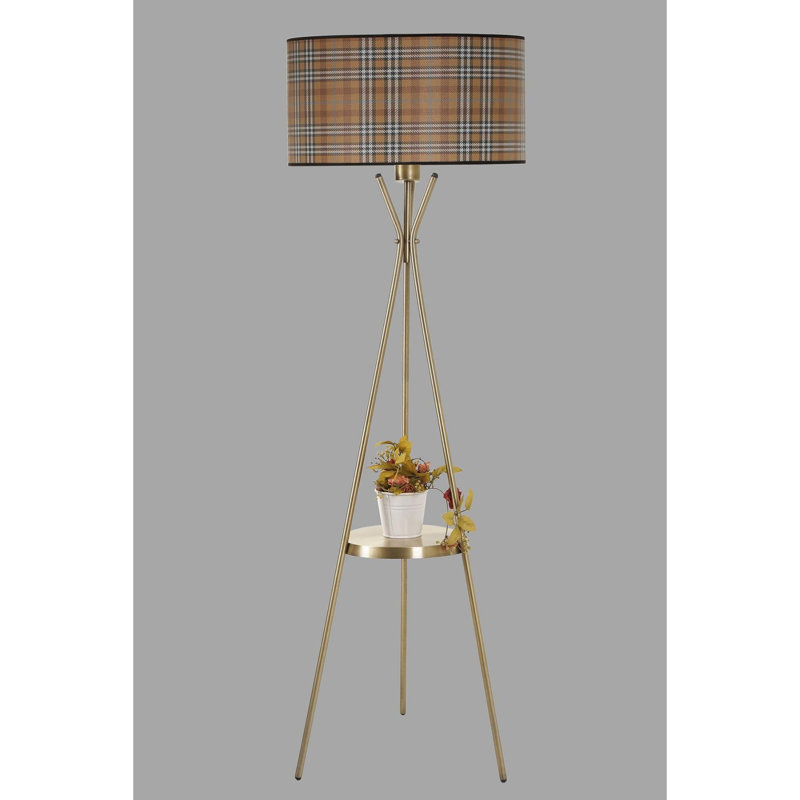 Lampe sur pied élégante en métal avec abat-jour en tissu Luro, hauteur de 62,2 po | Diamètre du capuchon: 17,7 po, diamètre du pied: 19,7 po | Douille E27, 60 W maximum | Interrupteur marche / arrêt sur le câble | Parfait pour le salon, la chambre 