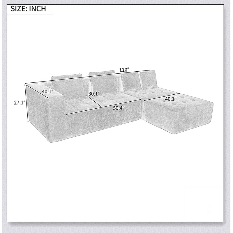 Grand canapé modulaire amovible moderne, ensemble de 3 pièces avec combinaison libre