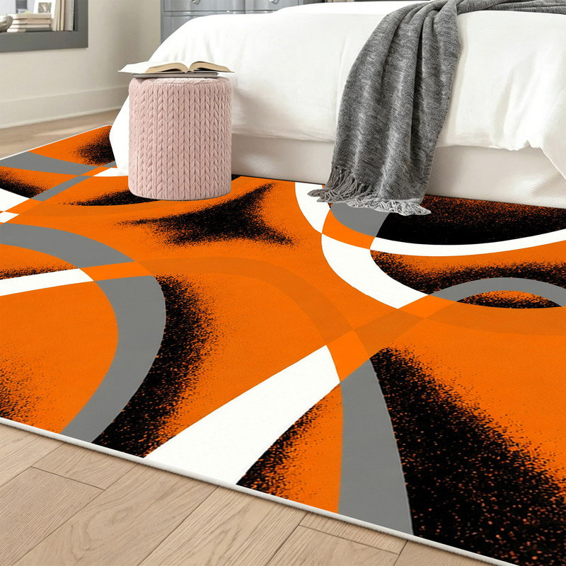  Tapis moderne de moquette intérieure moelleuse de 5 x 7 pi avec envers en caoutchouc antidérapant pour l'entrée de la table à manger, entrée tourbillon orange moderne