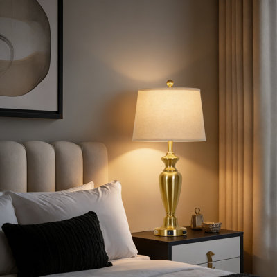 Lampe de table moderne avec station de charge USB et prise de courant, lampe de chevet à contrôle tactile à 3 voies pour salon ou chambre à coucher, avec ampoule à DEL écoénergétique