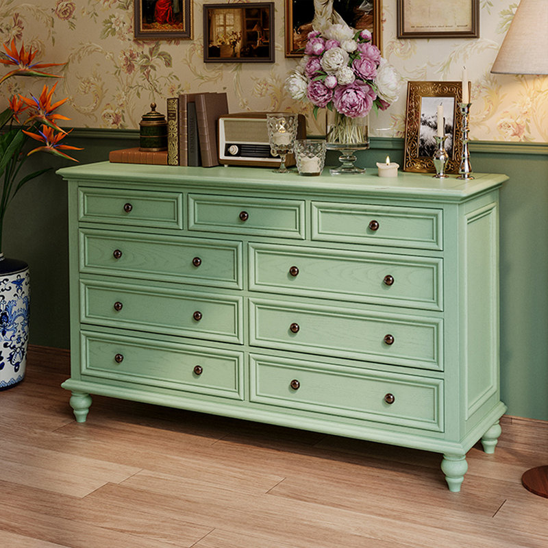 Modern Green Solid Wood Accent Cabinet
