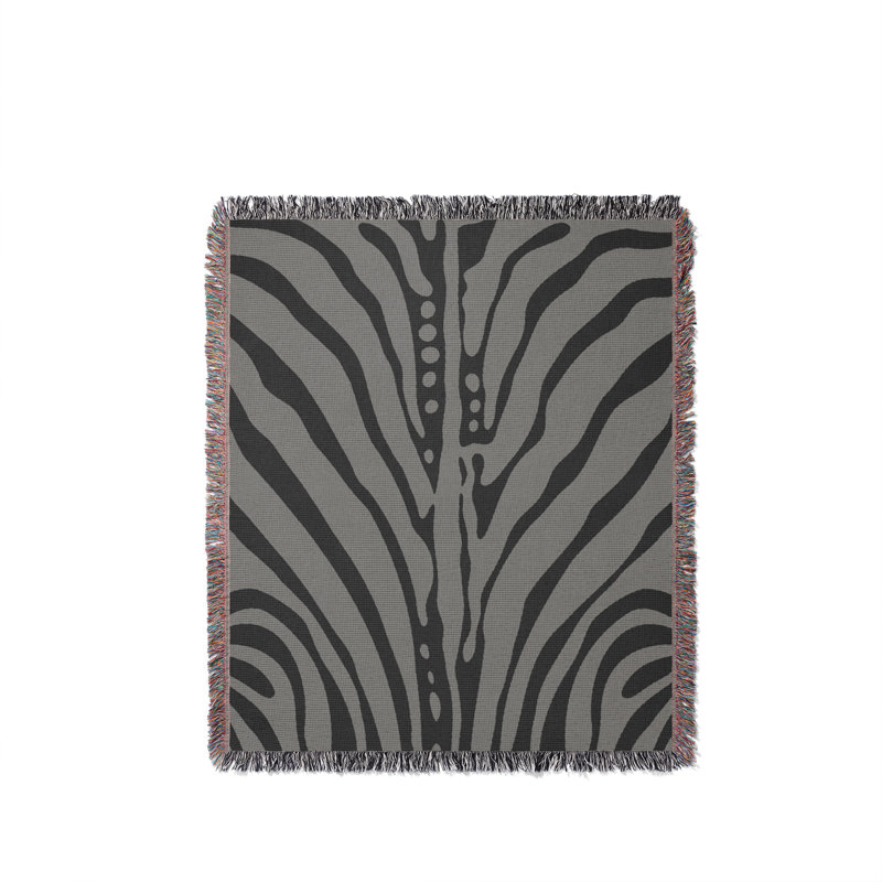 Jeté en coton à imprimé zébré, Gris, 60 x 60
