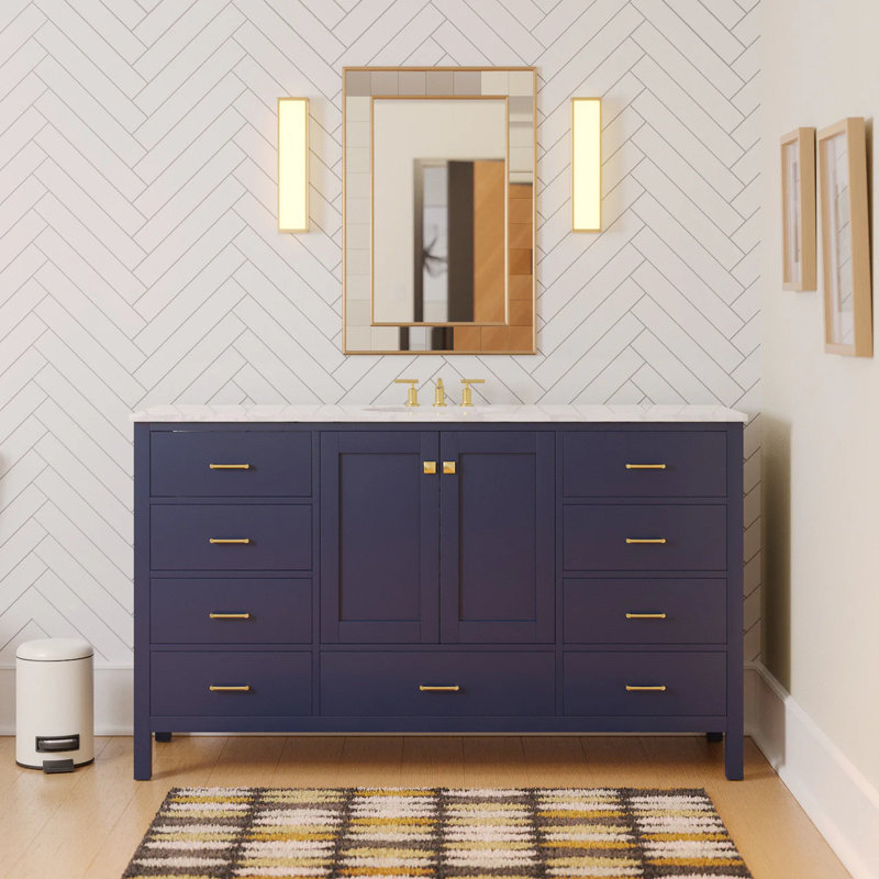 Claudett 60'' Single Bathroom Vanity with Top, Royal Blue, Engineered Carrara