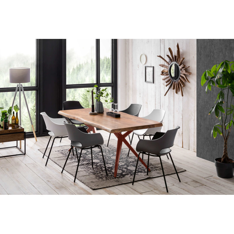 Lewandowski Acacia Solid Wood Top Metal Base Dining Table, Antique brown, 76cm H x 160cm L x 85cm D