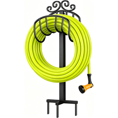 Freestanding Heavy Duty Metal Hose Holder Stand, 150 Ft Capacity, Rustproof Garden Hose Storage With Ground Stakes