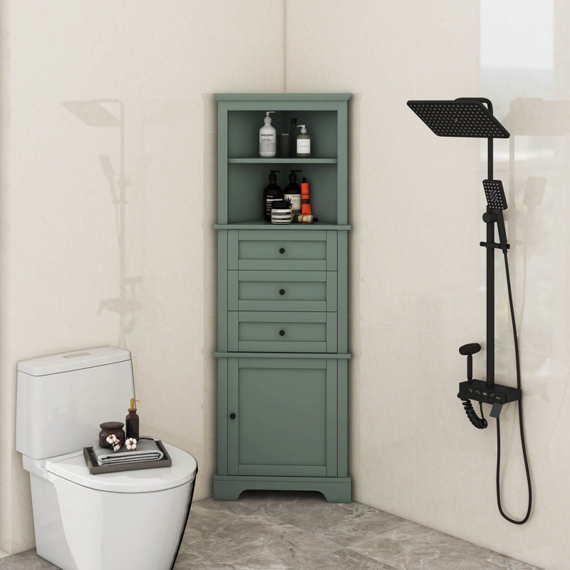 Armoire de rangement avec 3 tiroirs et porte, tablette réglable, Green