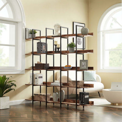 Bibliothèque à 5 niveaux de style industriel avec structure en métal et tablettes en bois aggloméré, grande capacité et conception anti-chute