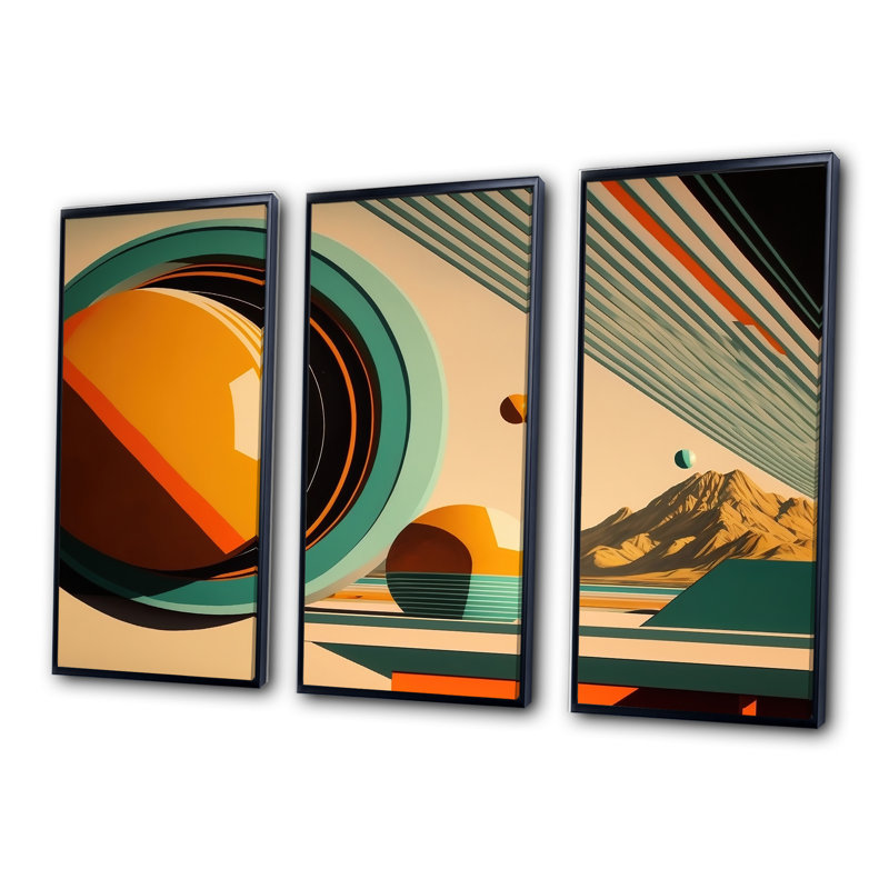 «Vintage Mid-Century Graphics III», reproduction sur toile 3 pièces, Cadre flottant noir, H 28 po x l 36 po