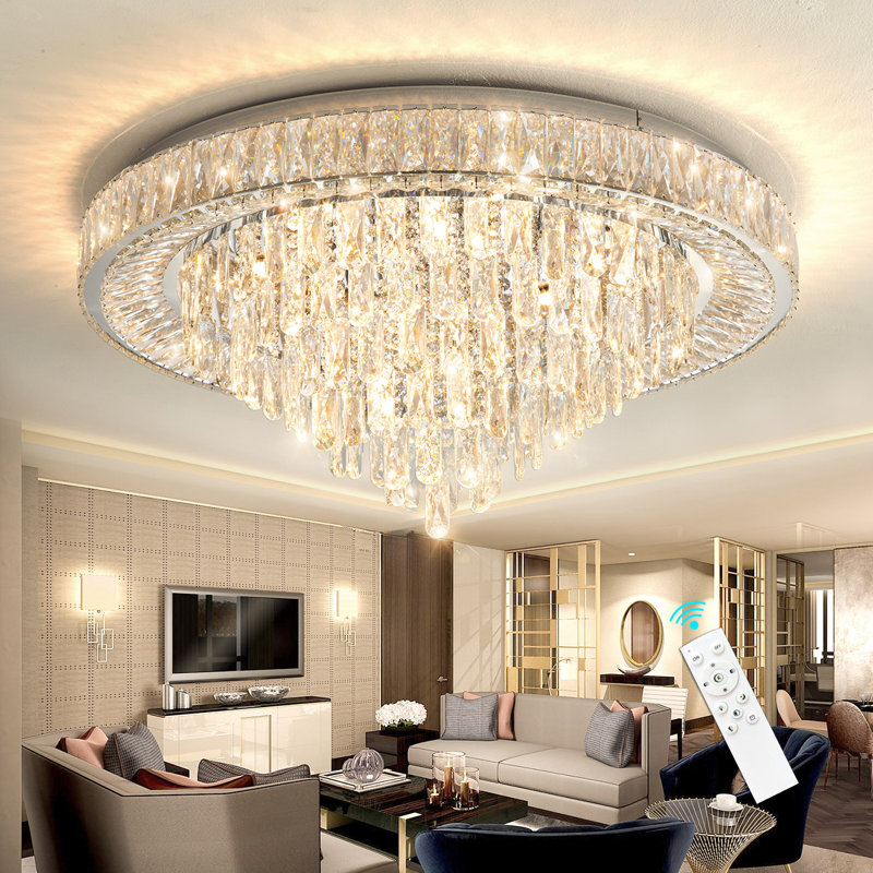 Crystal Chandeliers Led Dimmable Ceiling Light, Silver