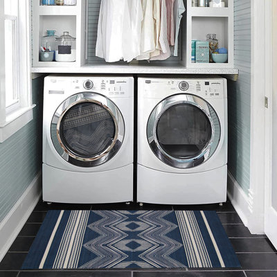 Kivett Caliente Navy and Ivory Indoor Outdoor Machine Washable Area Rug