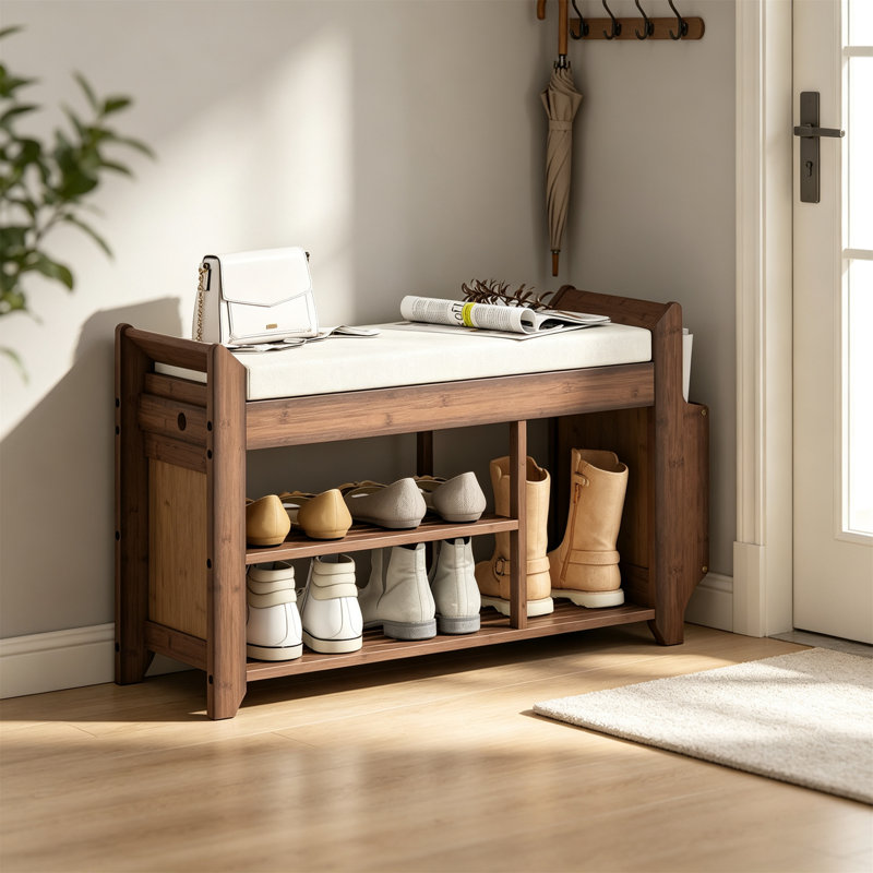 Shoe Bench, Dark Brown and Cream