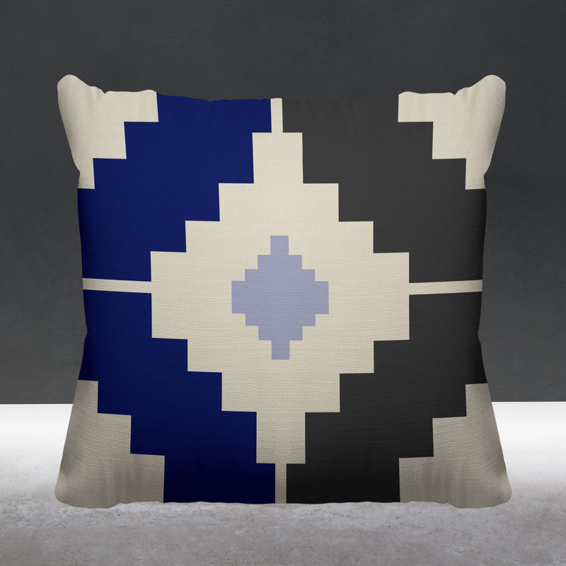 Coussin intérieur / extérieur Kele Southwestern, L 17 po x H 17 po, Bleu marine