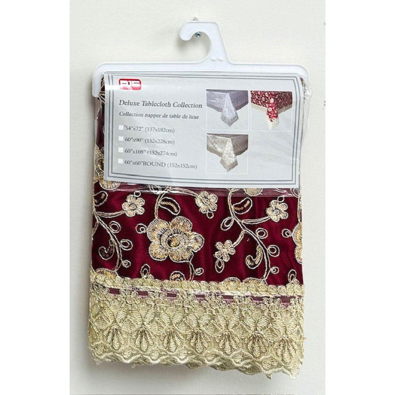 (60 x 90 po) Nappe brodée - blanc / argent métallique, L 60 po x L 90 po, Bourgogne