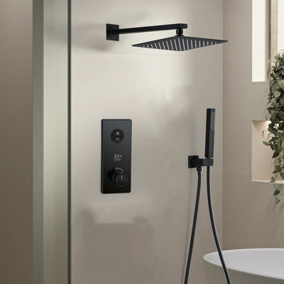 9.84" Solid Brass Thermostatic Complete Shower System with Rough in-Valve
